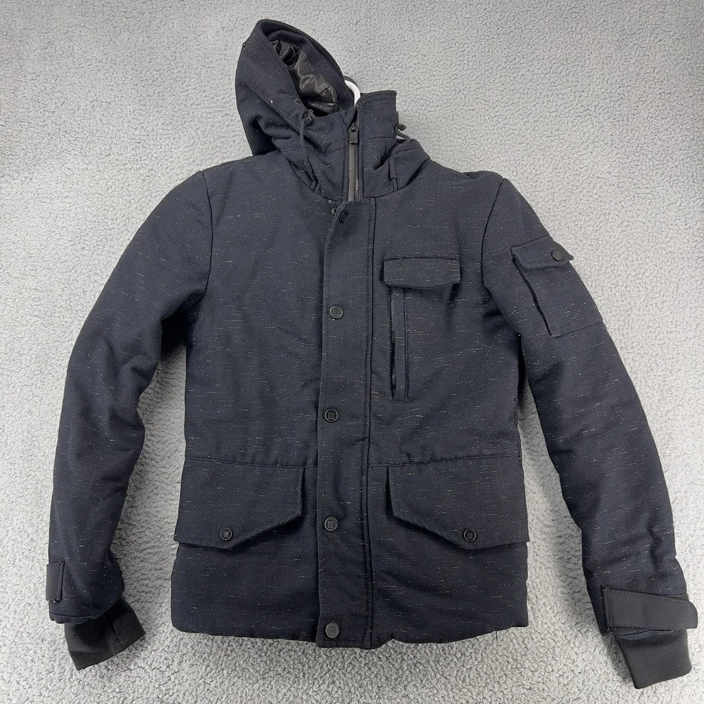 Zara‎ Man Wool Blend Jacket Hooded Pockets Blue Mens Small Winter Coat